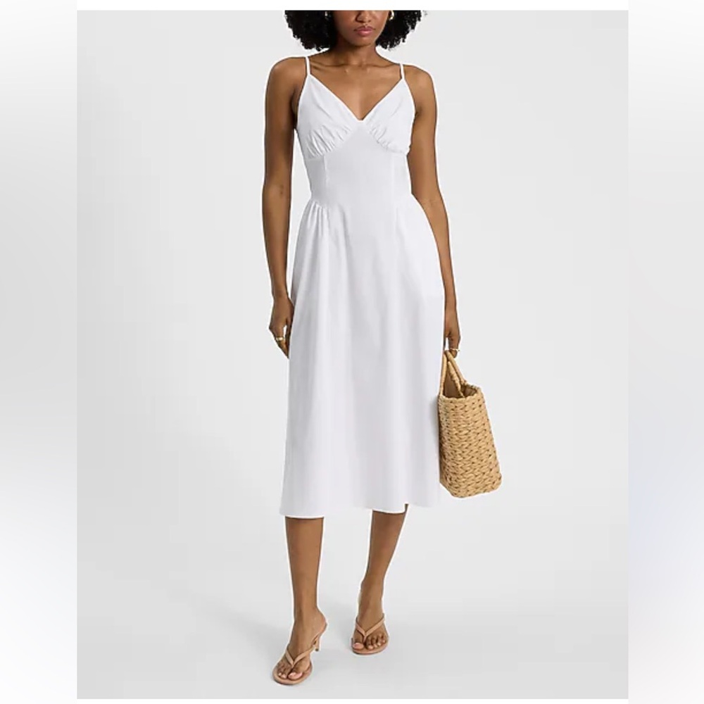 Express White Sleeveless Ruched Dress